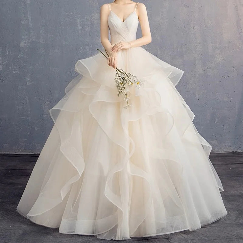 MDYS- A58#Strap 2025 New Summer Bride Ball Gown Floor-Length Champagne Wedding Dress Long Cheap Wholesale From Factory Outlet