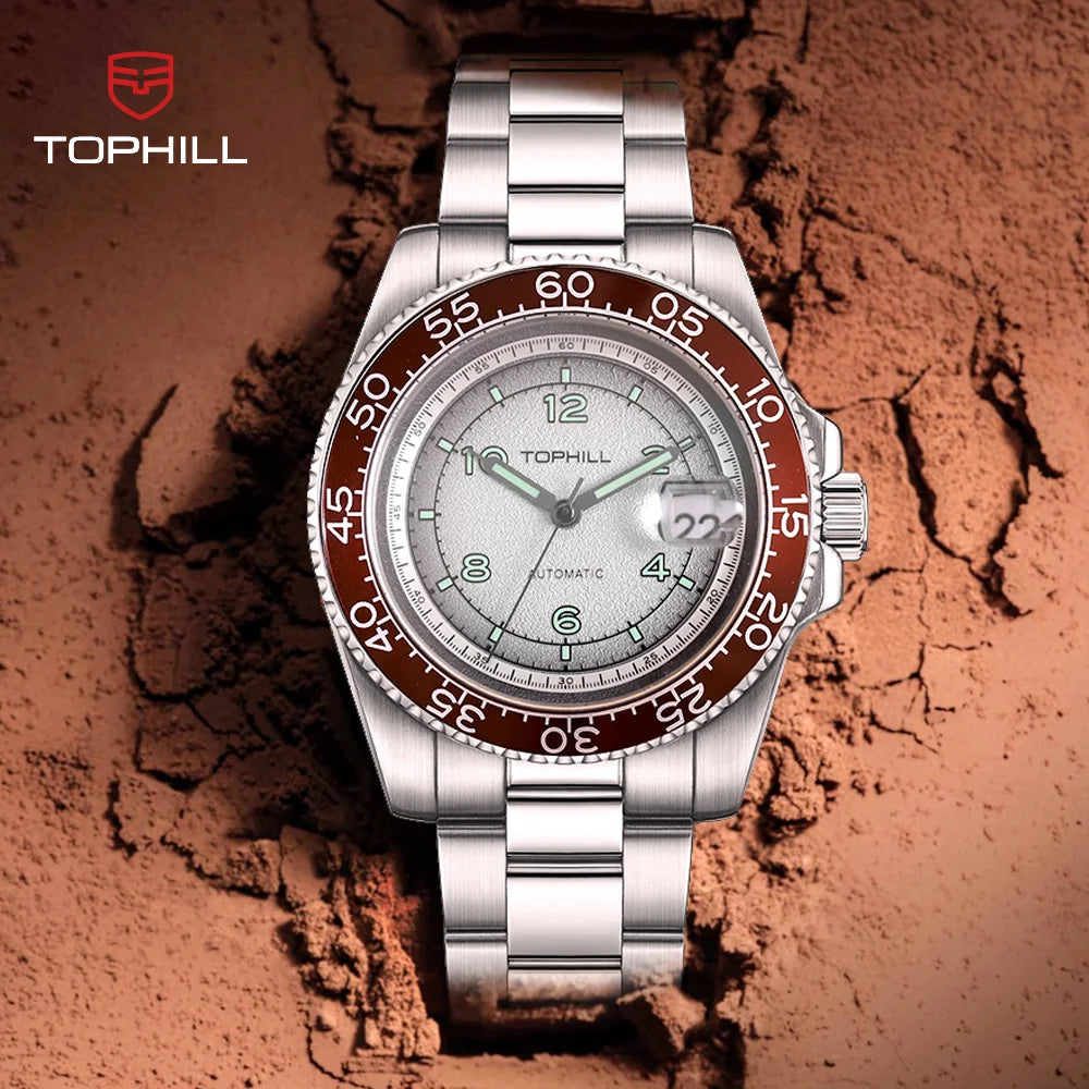 TOPHILL 41mm New Men's Watch Calendar Display Automatic Mechanical Watches Miyota 2813 Movement Sapphire Luminous Wristwatch