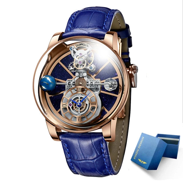 PINDU Design Watches Man Starry Sky Watch For Men Quartz Wristwatches Clock Earth Theme Design Man Watch Celestial Body Series
