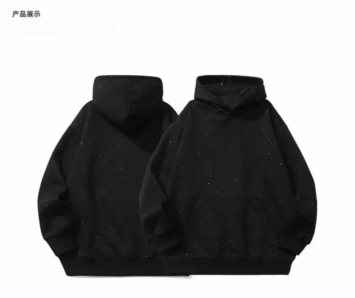 Sequined Hoody Korean Streetwear Men Sweatshirts Plus Fleece New Winter American Style Chic Solid Loose Pockets Fashion Hoodies