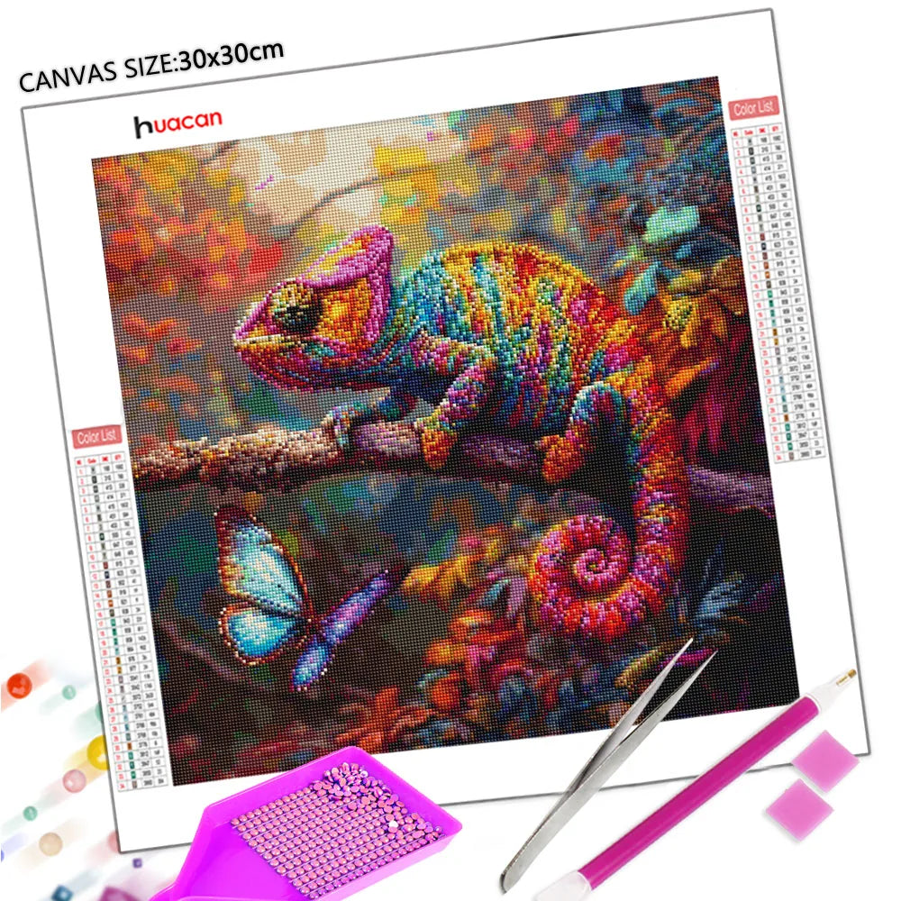Huacan New Arrivals 2025 Diamond Painting Chameleon Butterfly Diamond Mosaic Animal Complete Kit Decorative Paintings