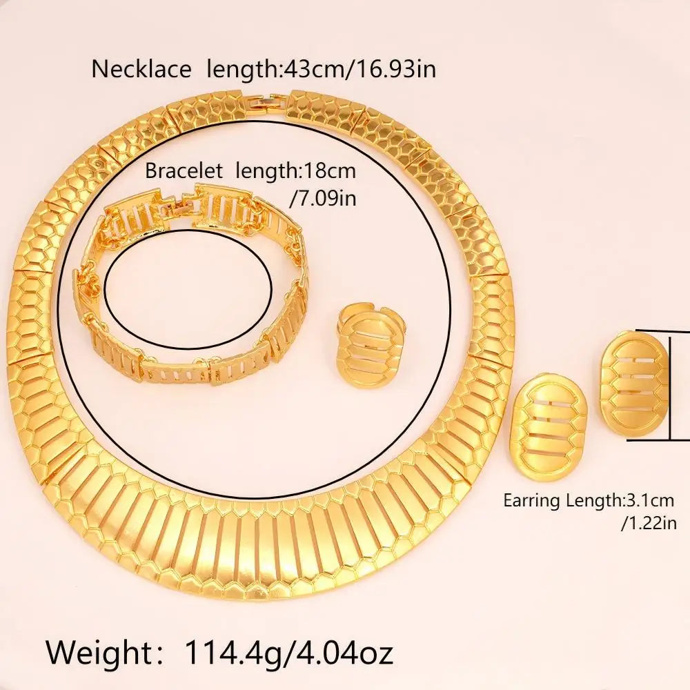 Dubai 18K Gold Plate Jewelry Set  Luxury High-end Necklace Earrings Bracelet And Ring Daily Wear Exquisite Accessory Gift