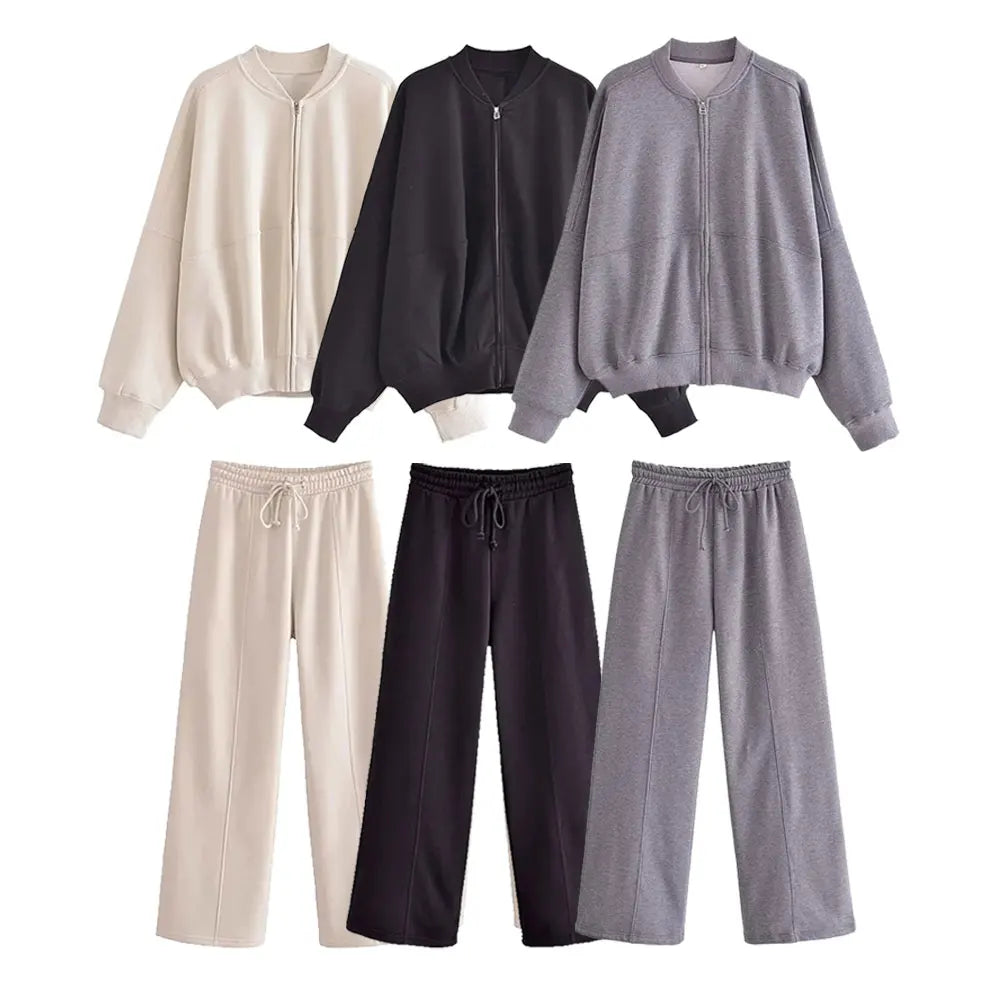 HH Women's Winter Warm Fleece Lined Zipper Jacket Sweatshirt Set Fashionable Stretch High Waist Women's Pants 2-piece Set