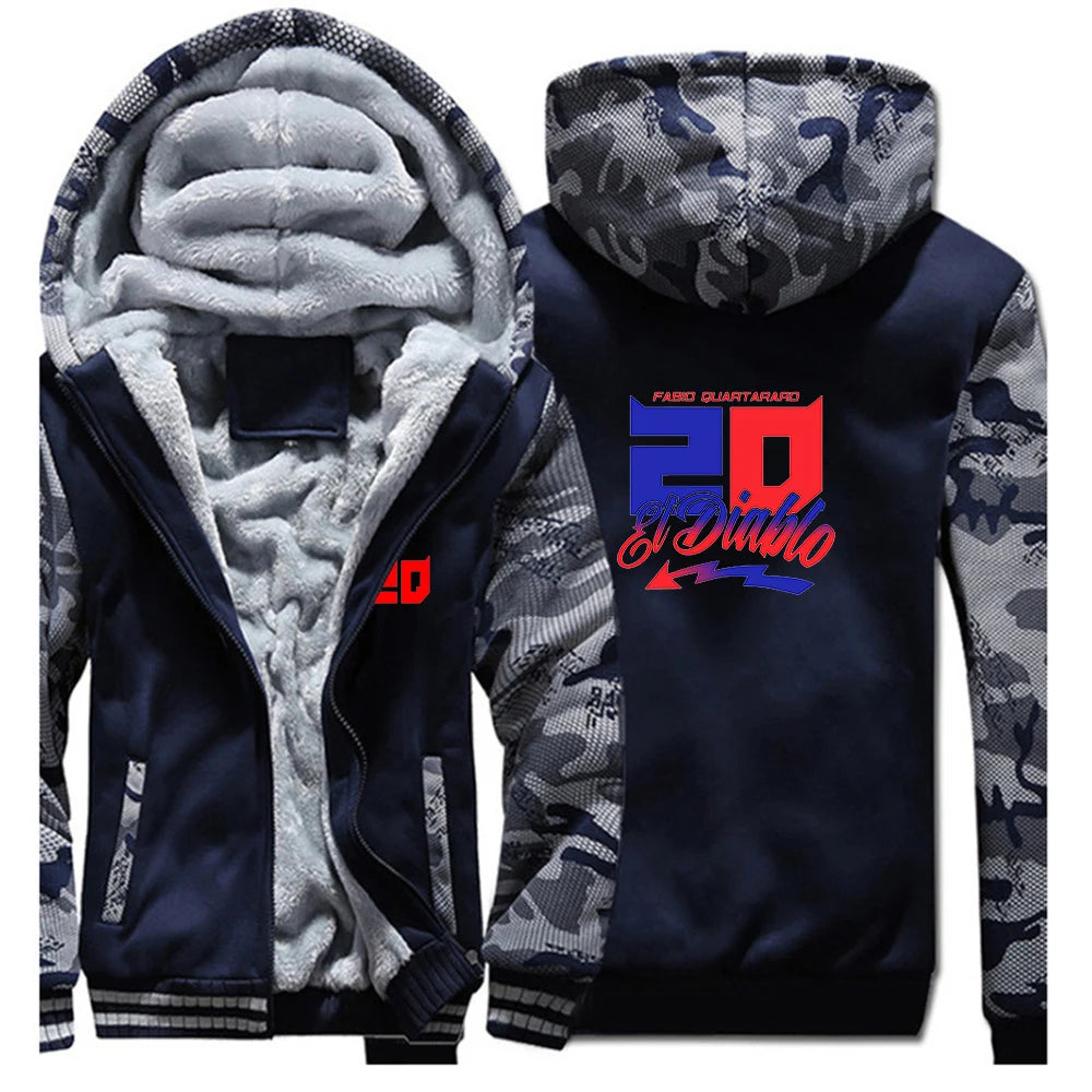 2025 Autumn Winter FABIO QUARTARARO WITH SIGNATURE Print Cold Prevention Warm Hooded Coat Men Splicing Sleeve Thickened Hoodies