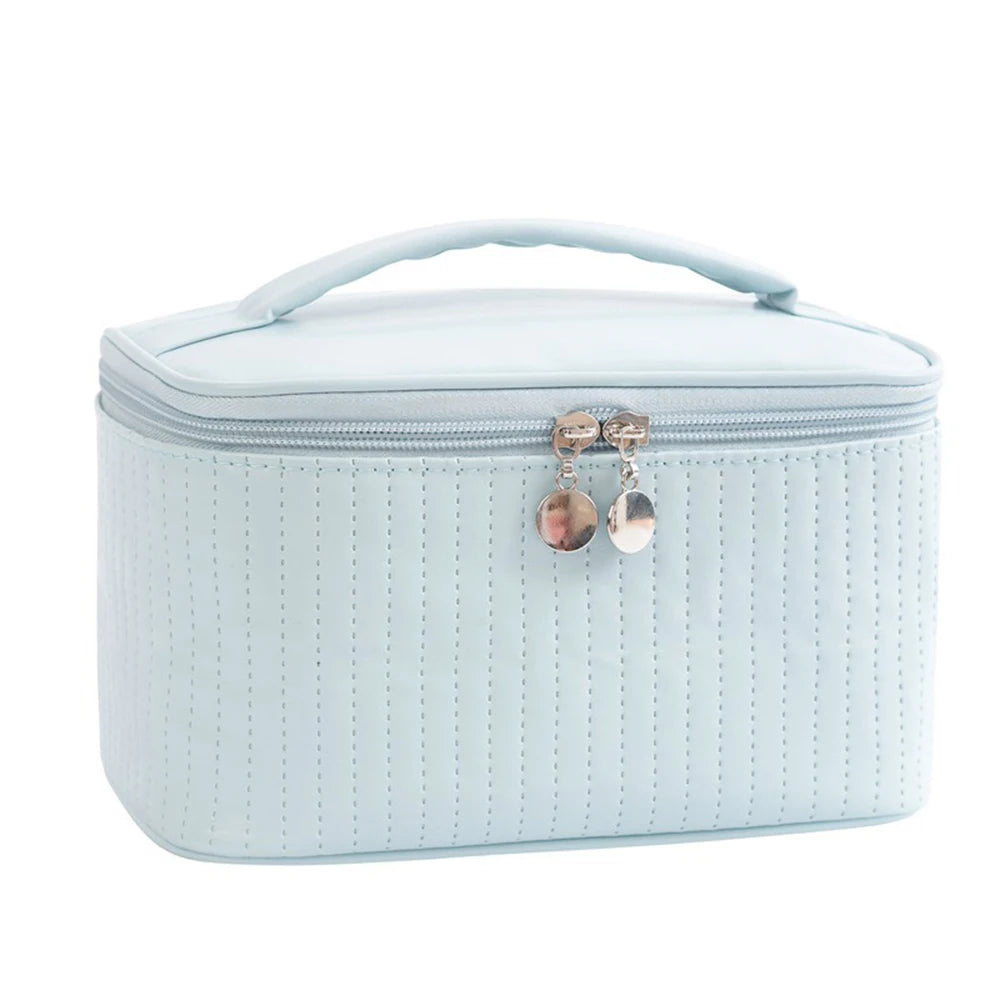 Handheld Solid Color PU Leather Cosmetic Organization Storage Bag Portable Travel Toiletry Pouch for Women