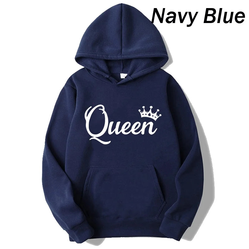 Women And Men Couple Hoodies Long Sleeved Hoodies King And Queen Printed Lover Hooded Sweatershirt Couple Hoodies