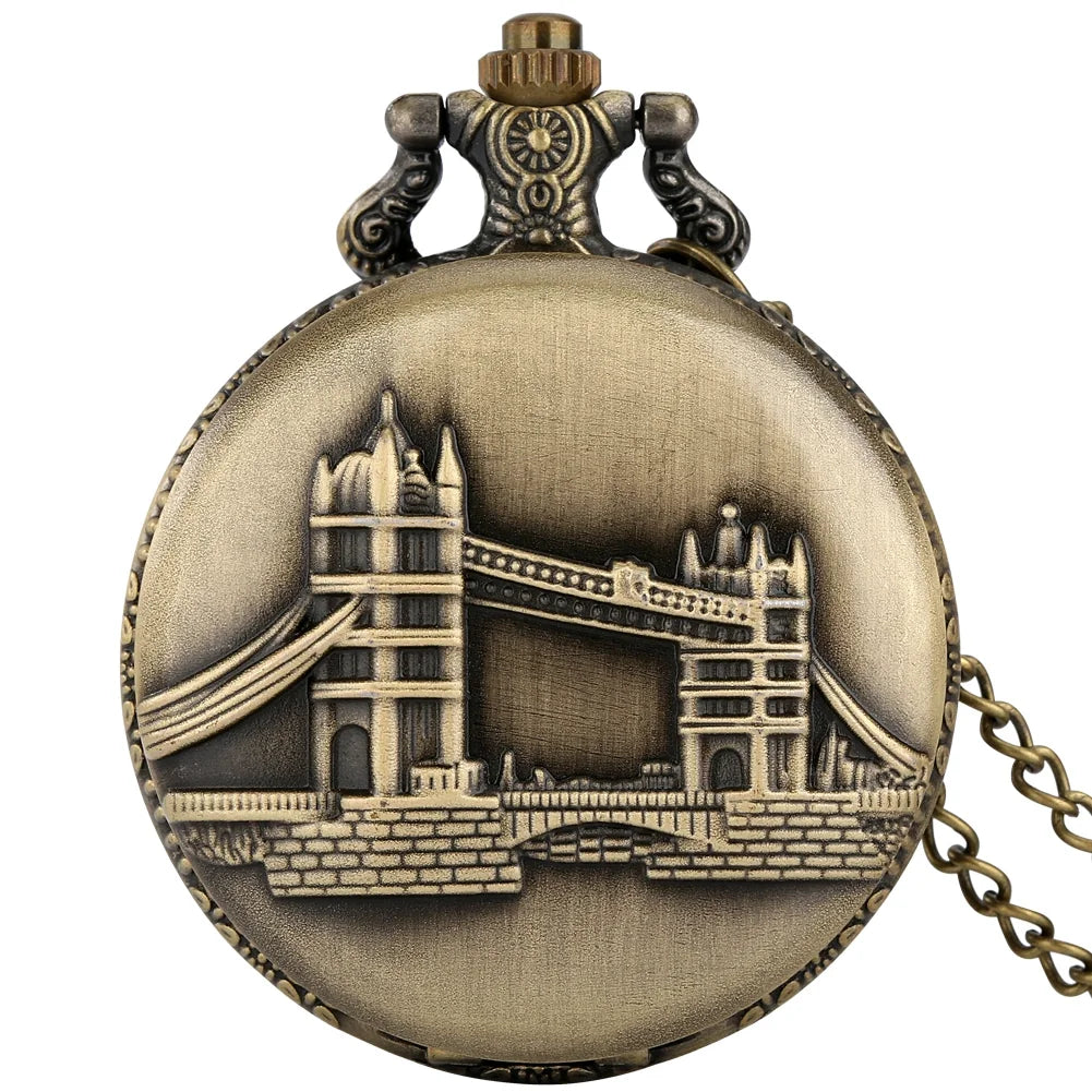 Vintage Bronze London Eye/Big Ben/Bridge Stone Men's And Women's Pocket Watch Necklace Famous Scenic Spot Series Gifts
