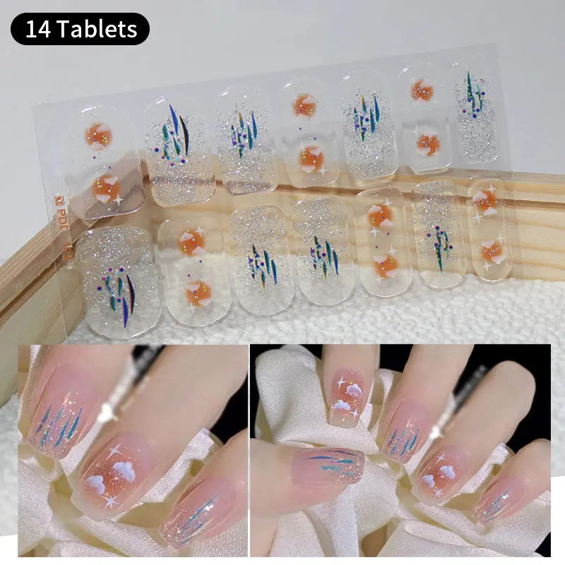 1pc DIY Baking-free Nail Stickers Long-Lasting Solid Color Fresh Flowers Christmas Autumn Nail Strips Patch Full Cover Decal