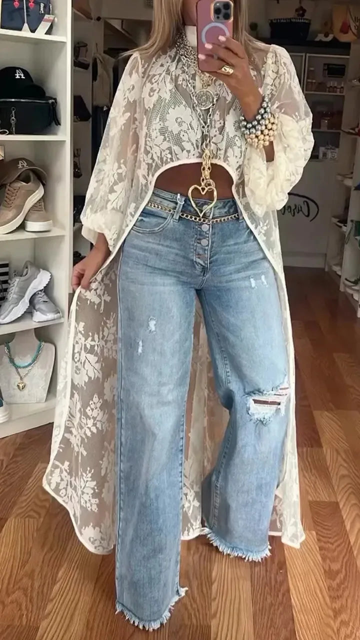 Spring Summer Fashion Solid Color Lace Blouses Women Sexy Perspective High Neck Irregular Holiday Tops Elegant Dress Women Y2k