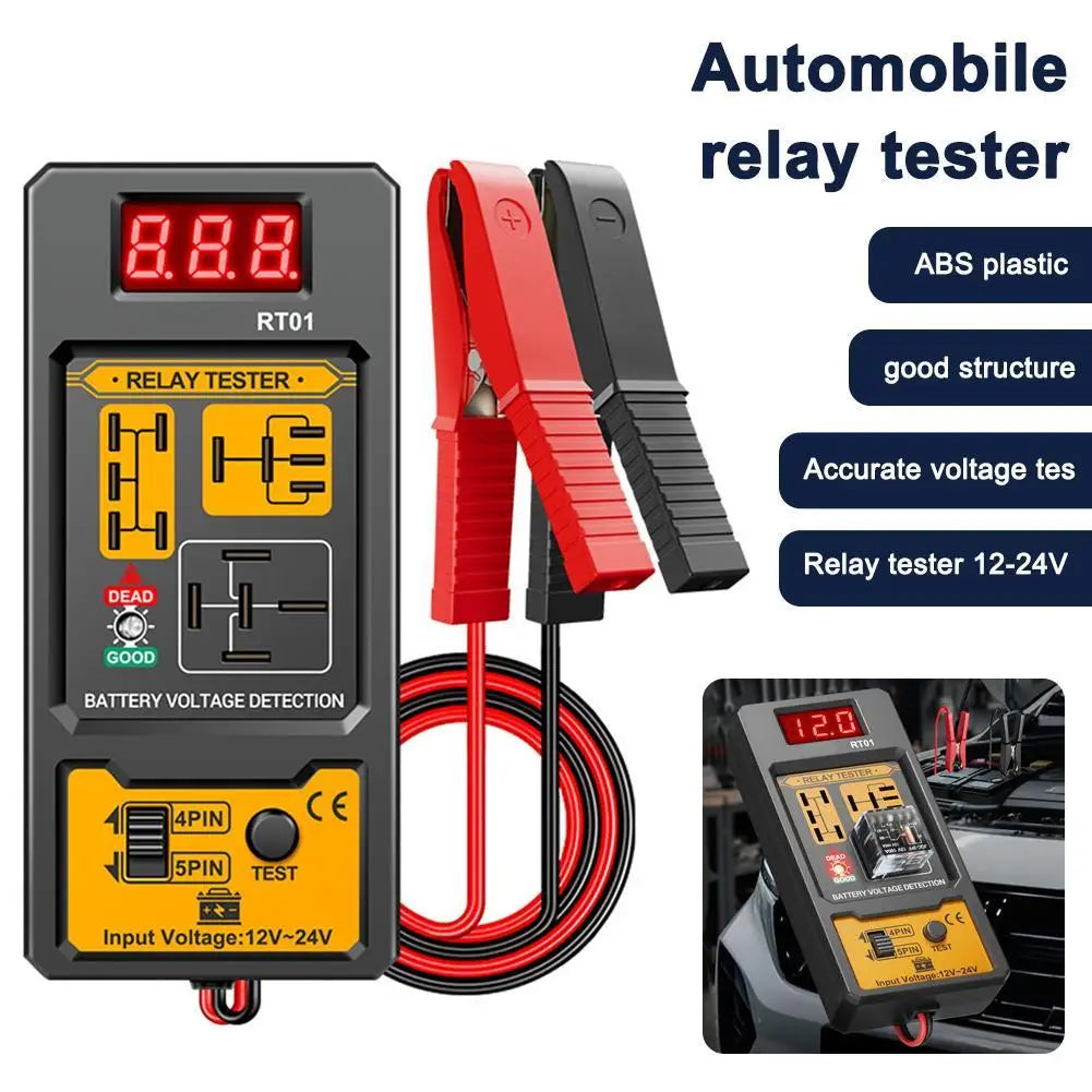 Universal Car Relay Tester Dual Voltage Checker 12/24V Digital Display Automotive LED Indicator Light Relay Diagnostic