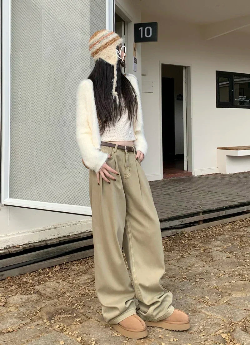 ZOENOVA Early 2024 Baggy Retro Jean Woman Nostalgic Loose Wide Leg Jeans White Pants Women Fashion Korean Pantalones De Mujer