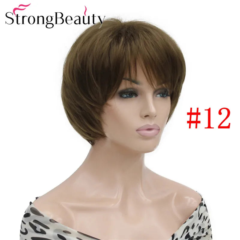 شعر مستعار StrongBeauty قصير ومستقيم من الألياف الصناعية الناعمة للسيدات متوفر بألوان عديدة