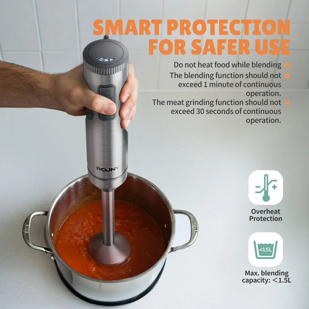 Powerful Immersion Blender,4-in-1 Stainless Steel Stick Baby Food Mixer,700ml Mixing Beaker,500ml Processor,Whisk, MAX 1200W