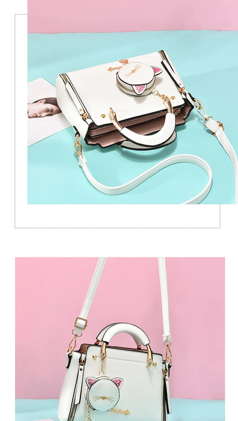 Vento Marea Summer Women Bag Side 2023 New Pu Leather Cute Cat Totes Design Ladies Shoulder Purse & Handbag Sweet White Shoulder
