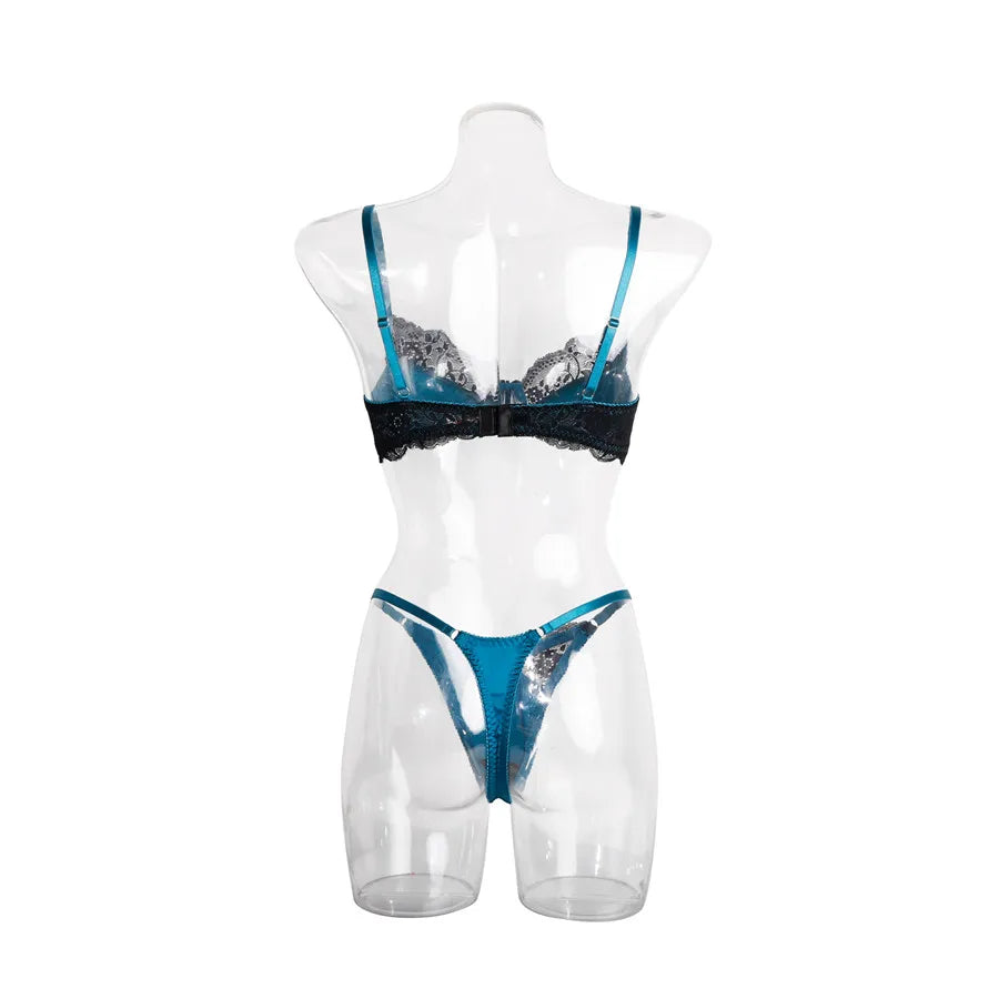 Patchwork Bra Brief Sets Navy Blue Lace Sexy Lingerie Fashion Thin Underwear Comfortable Panties New Arrivals Exotic Sets