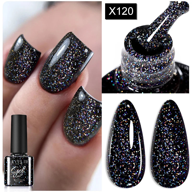 LILYCUTE 7ML Black White Color Gel Nail Polish Summer Colorful Gel Nail Art Semi Permanent UV Gel Soak Off UV LED Gel Varnishes