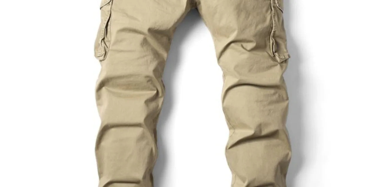 Spring Summer Men's Casual Fashion Work Pants Cuffed Multiple Pockets Slim Fit Youth Leisure Trousers Trendy Brand