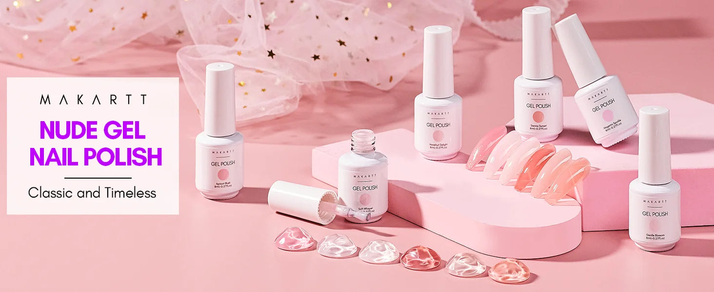 Makartt Gel Nail Polish, Natural Nude Jelly Pink Milky White Red Glitter Gel Polish 6PCS Summer 8ML Soak Off UV LED Gel Polish