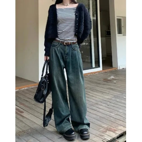 ZOENOVA Early 2024 Baggy Retro Jean Woman Nostalgic Loose Wide Leg Jeans White Pants Women Fashion Korean Pantalones De Mujer