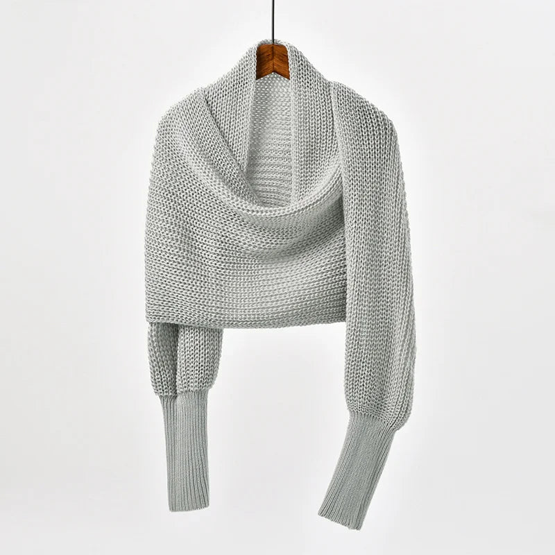 Thick Knitted Shawl Scarf With Sleeves Soft Warm Knitwear Cardigan Cloak Wrap Shoulder Neck Protect Pashmina Scarves Dual Use