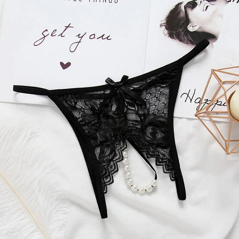 Women's panties Women's Sexy Lace Pearl G-string Panties Thongs Lingerie Open-Crotch Briefs Underwear New Arrivals Female Women'