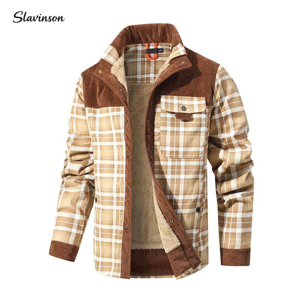 Men's Jackets Winter Windproof Warm Casual Bomber Coat Plaid Sherpa Lined Flannel Outdoor Classic Soft Jackets Men US Size