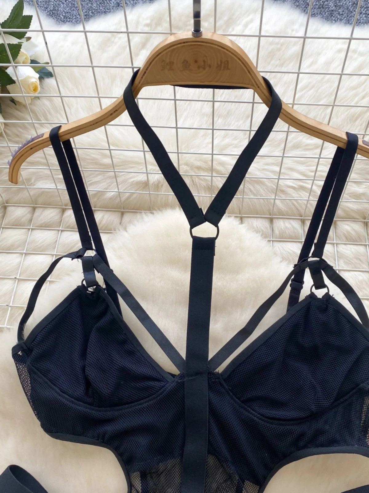 Sexy Hollow out Bridesmaid  Swimsuit Women's Pure Desire Spicy Girl Inner Wear Base Top See tough Net Strap