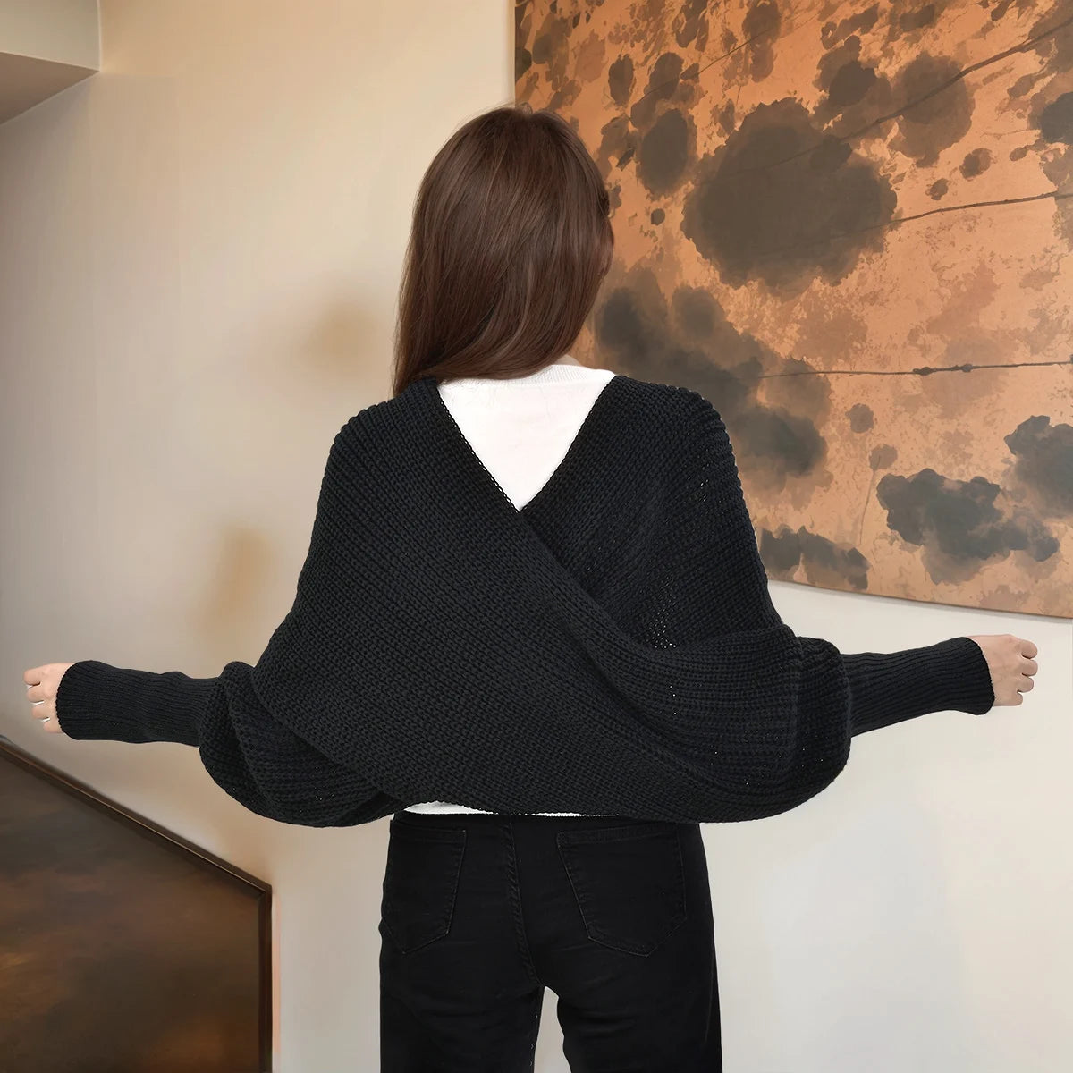 Thick Knitted Shawl Scarf With Sleeves Soft Warm Knitwear Cardigan Cloak Wrap Shoulder Neck Protect Pashmina Scarves Dual Use