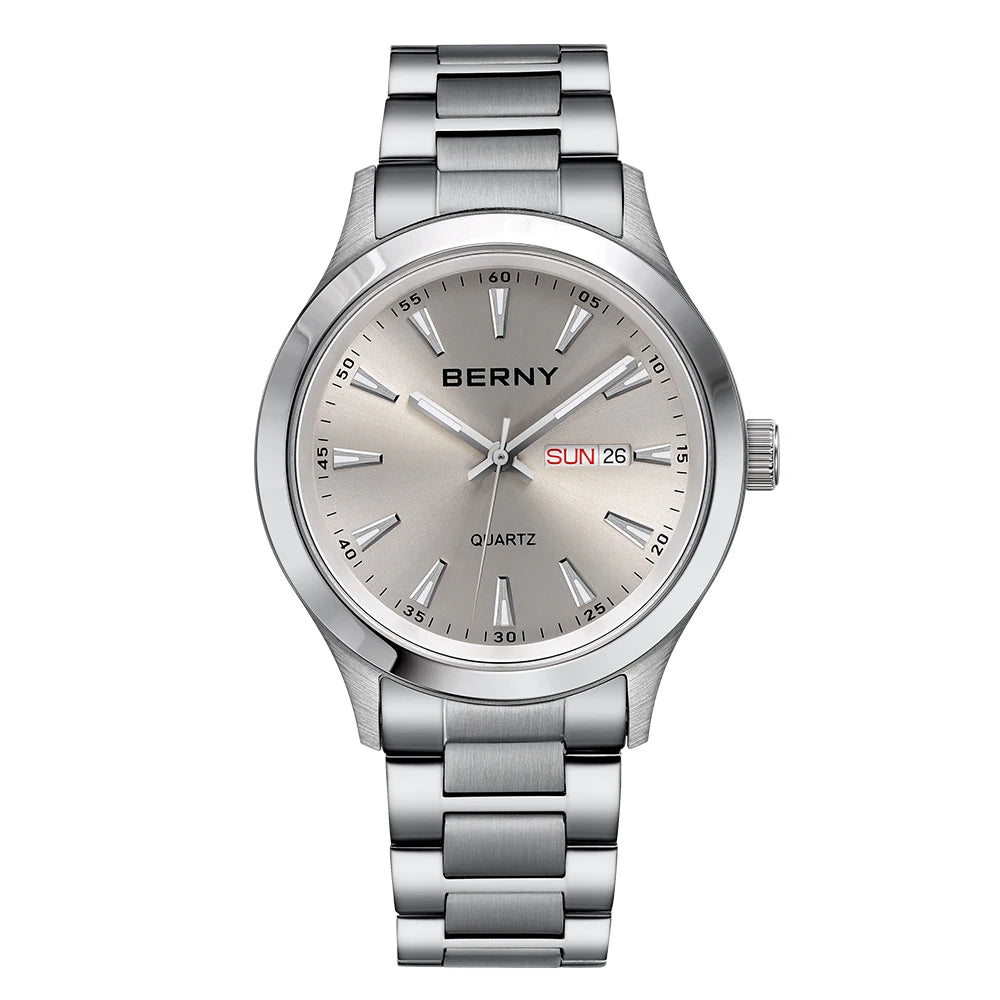 BERNY Watches for Men 40mm Luminous Elegance Dress Quartz Watch Calendar Week Luxury Waterproof Casual Business Men's Wristwatch