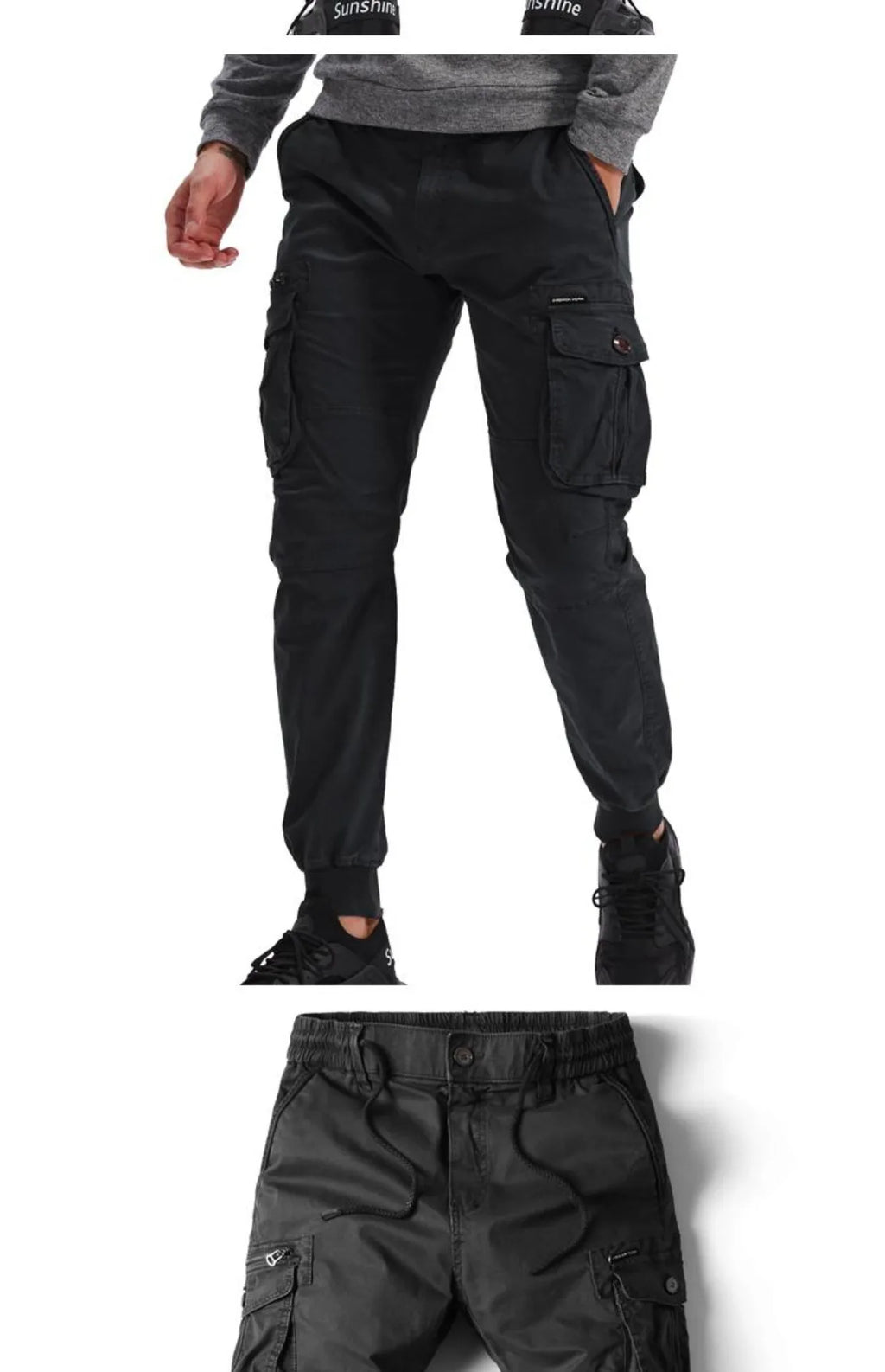 Spring Summer Men's Casual Fashion Work Pants Cuffed Multiple Pockets Slim Fit Youth Leisure Trousers Trendy Brand