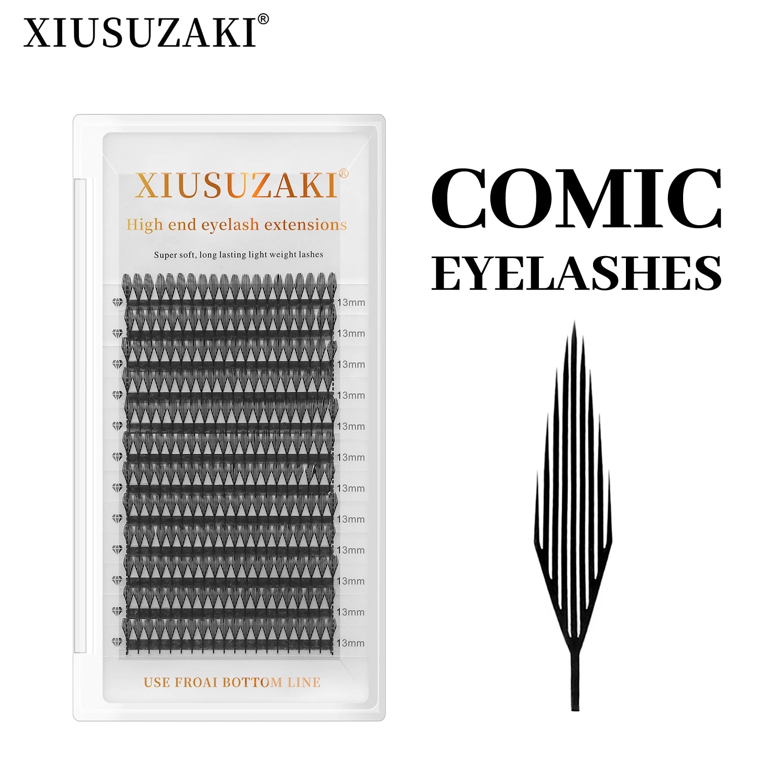 رموش XIUSUZAKI Comic Spire، رموش بتفتح تلقائيًا، رموش صناعية مسبقة الصنع، وصلات رموش فردية، أدوات مكياج