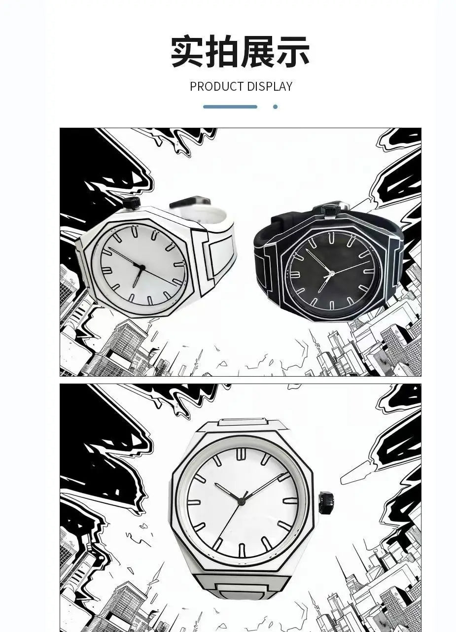 MAYZHISU Men's Watches Comic-book Style Men Quartz Wristwatch Silicone Strap Waterproof Cartoon Luxury Unisex Male's Clock Watch