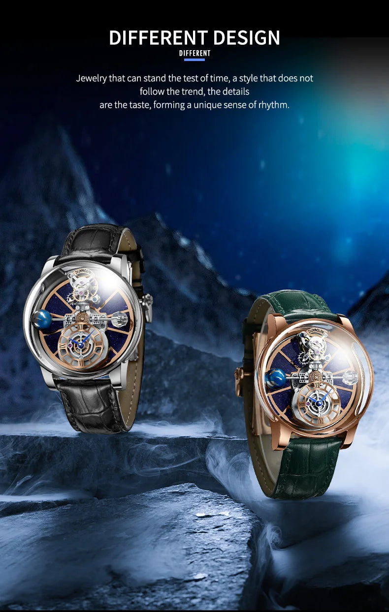 PINDU Design Watches Man Starry Sky Watch For Men Quartz Wristwatches Clock Earth Theme Design Man Watch Celestial Body Series