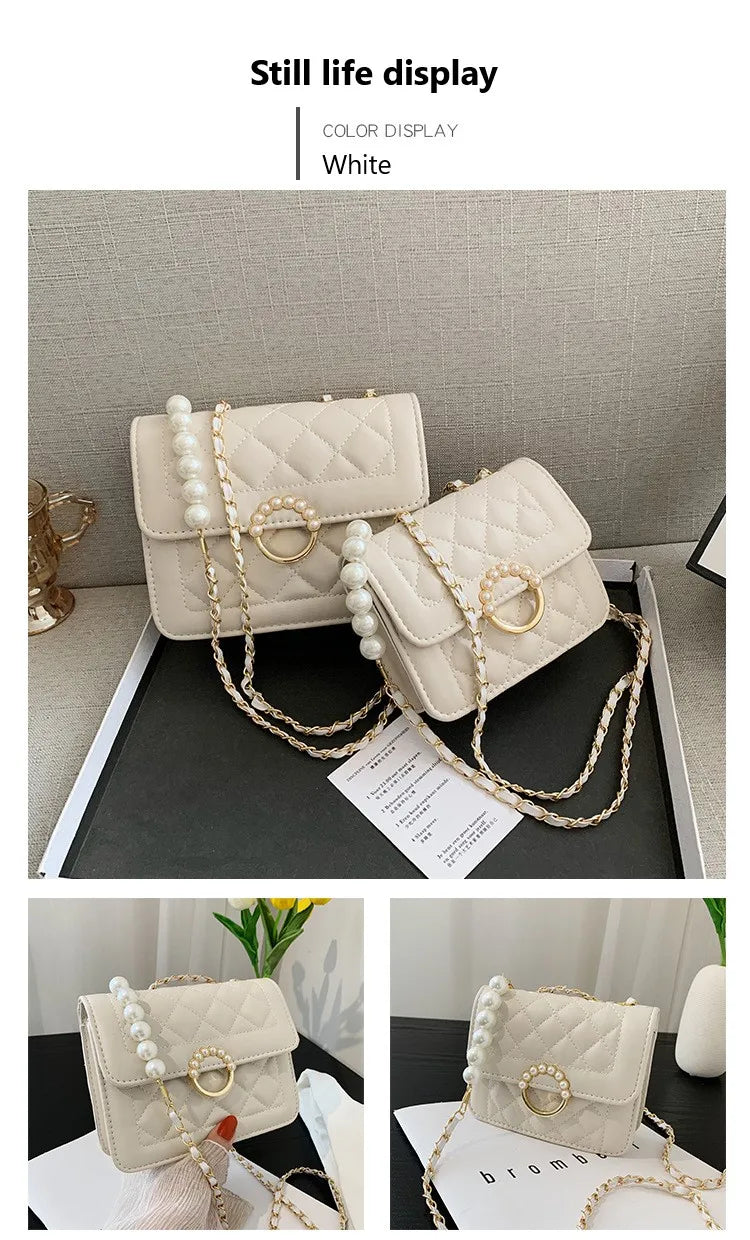 Summer Mini Small Handbags New Tide Pearl Chain Bags Women's Bag Versatile White Single Shoulder Crossbody Handbag