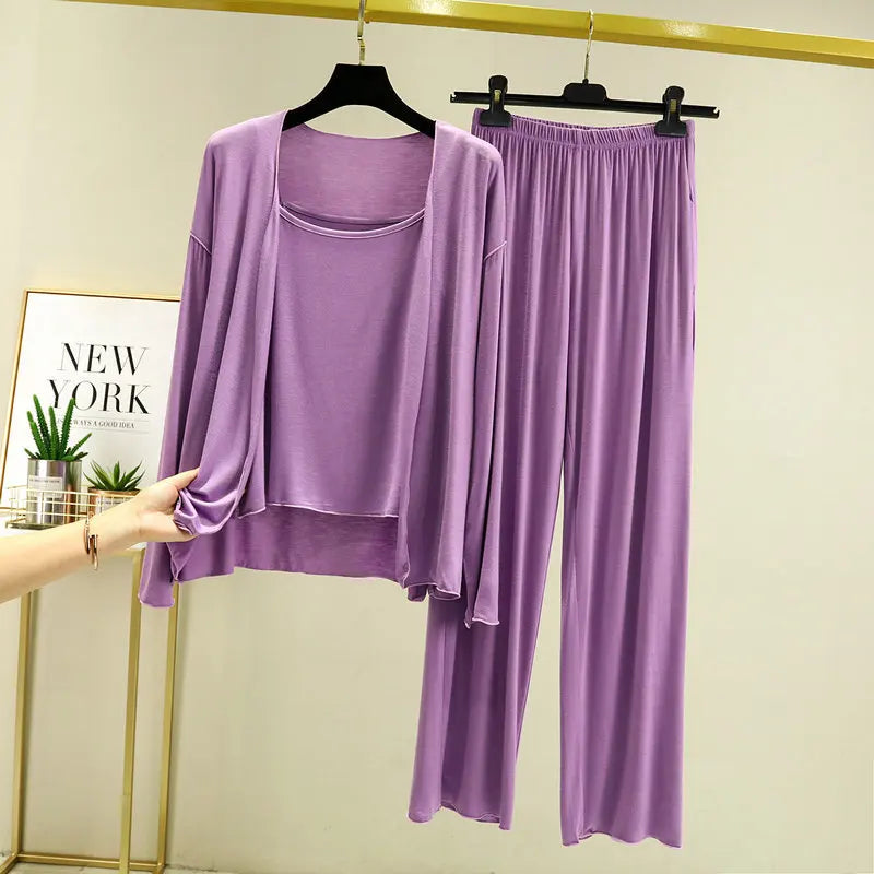 Fdfklak New Arrivals 3PCS Sleepwear Pajamas Set Lingerie Pyjamas Spring Summer Modal Soft And Comfortable Homewear