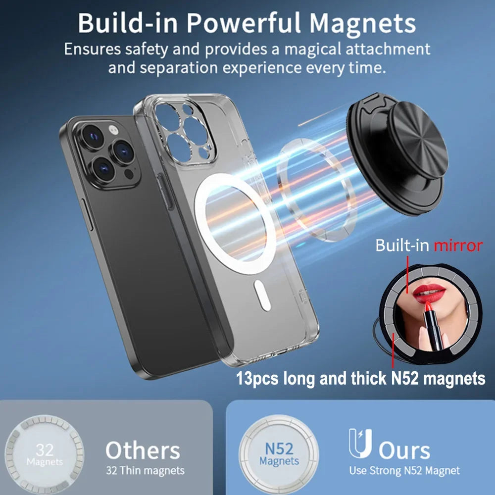 Grippopso Magnetic Suction Phone Mount Built-in Mirror Socket for MagSafe Grip Holder, Adjustable Cell Phone Stand for Desk