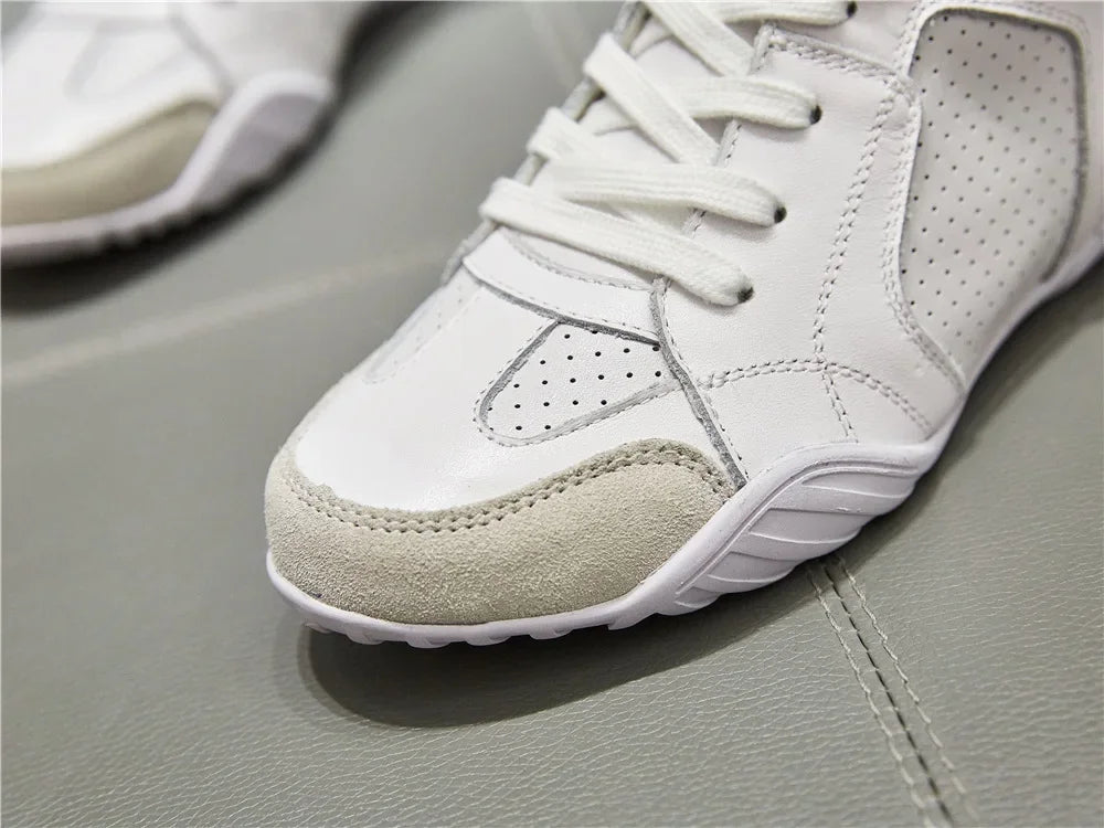 Women Genuine Leather White High Top Sneakers Spring Summer Women Casual Shoes Fashion Breathable Solid Color Flat with Shoes