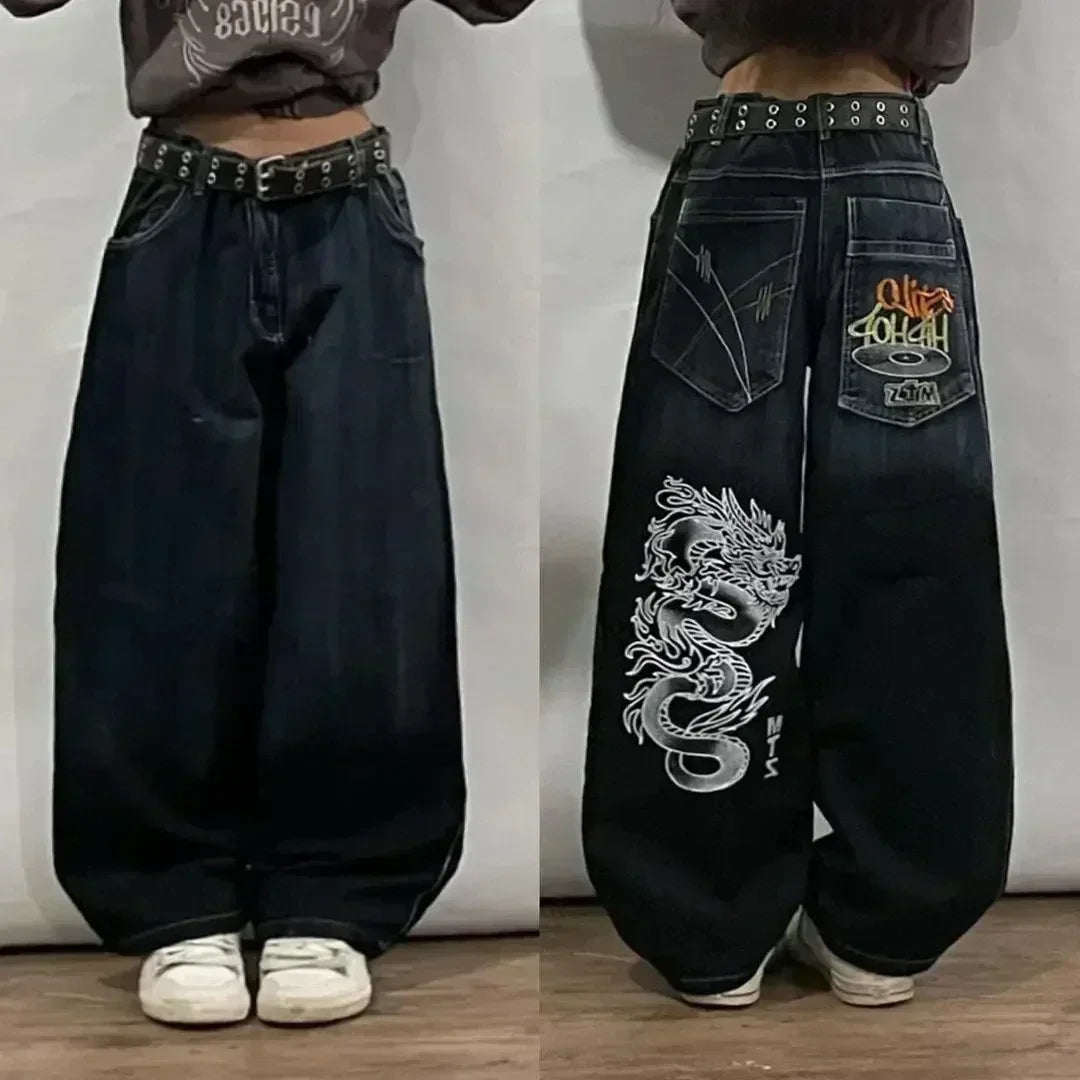 Affliction New Jeans American New Fashion Embroidered Loose Jeans Men and Women Street Casual Floor Mopping Pants