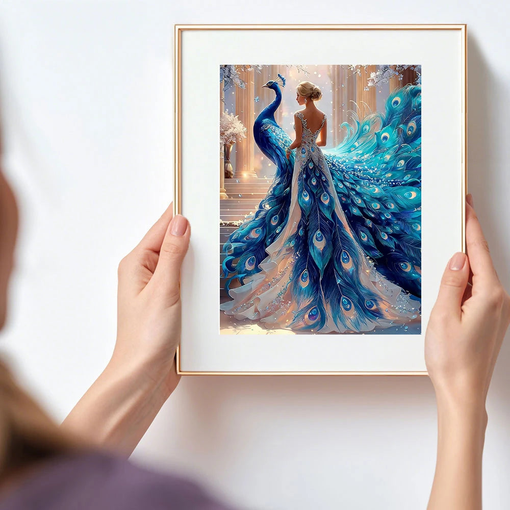 Huacan New Arrivals 2026 5D DIY Diamond Painting Peacock Princess Diamond Mosaic Animal Portrait Kit Gift