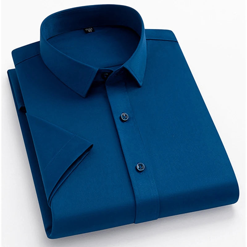 Men's Short Sleeve Shirts Summer Solid Color Polyester Turn Down Color Standard Fit Fashion Elegant Business Smart Dress Shirts