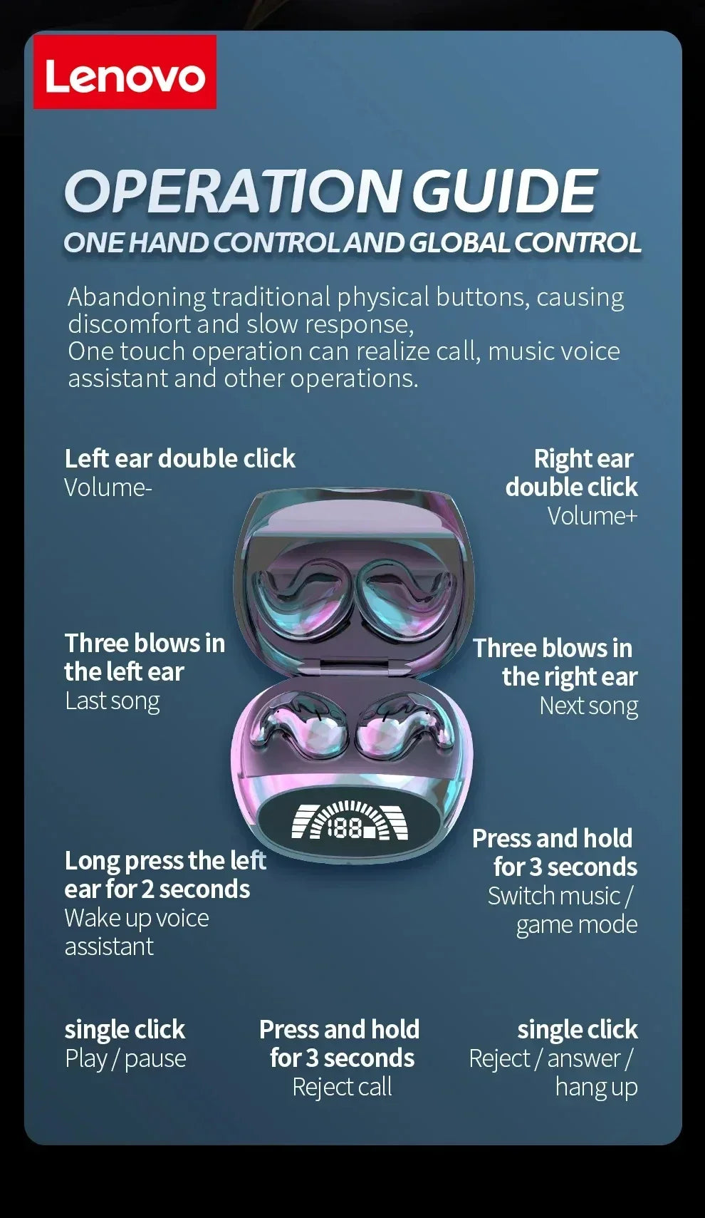 Lenovo Mini Bone Conduction Bluetooth Gaming Earphones HiFi Wireless Earphones Sleep Sports Waterproof Invisible Earphones
