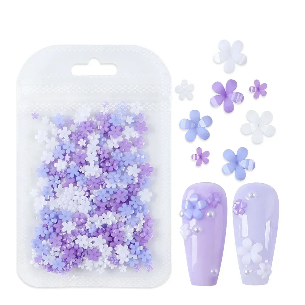 400pcs Acrylic Flower 3D Nail Art Decorations Spring Summer Resin Flower Nail Charms Design Rhinestones DIY Manicure Accessories