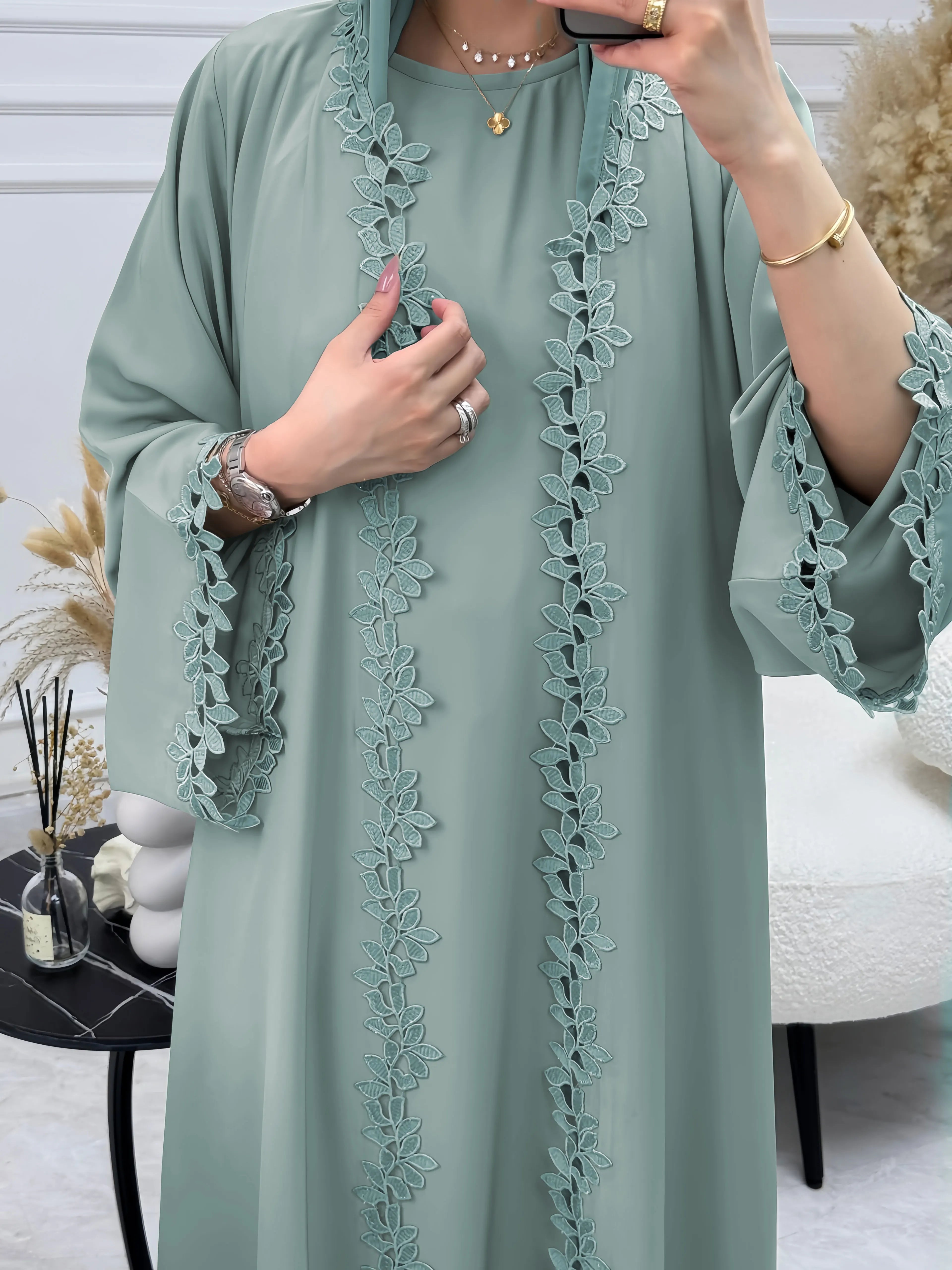 Dubai Elegant  Purple Abaya for Muslim Women - Intricately Crafted with Multicolored Embroidery Piece in Islamic Modest Fashion