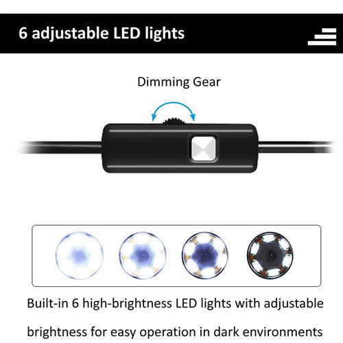 6 LED Light 7mm 1M  Endoscope Camera HD USB Type-C  3In1 Flexible Snake Soft Wire Cable Pipe Inspection Camera Borescope