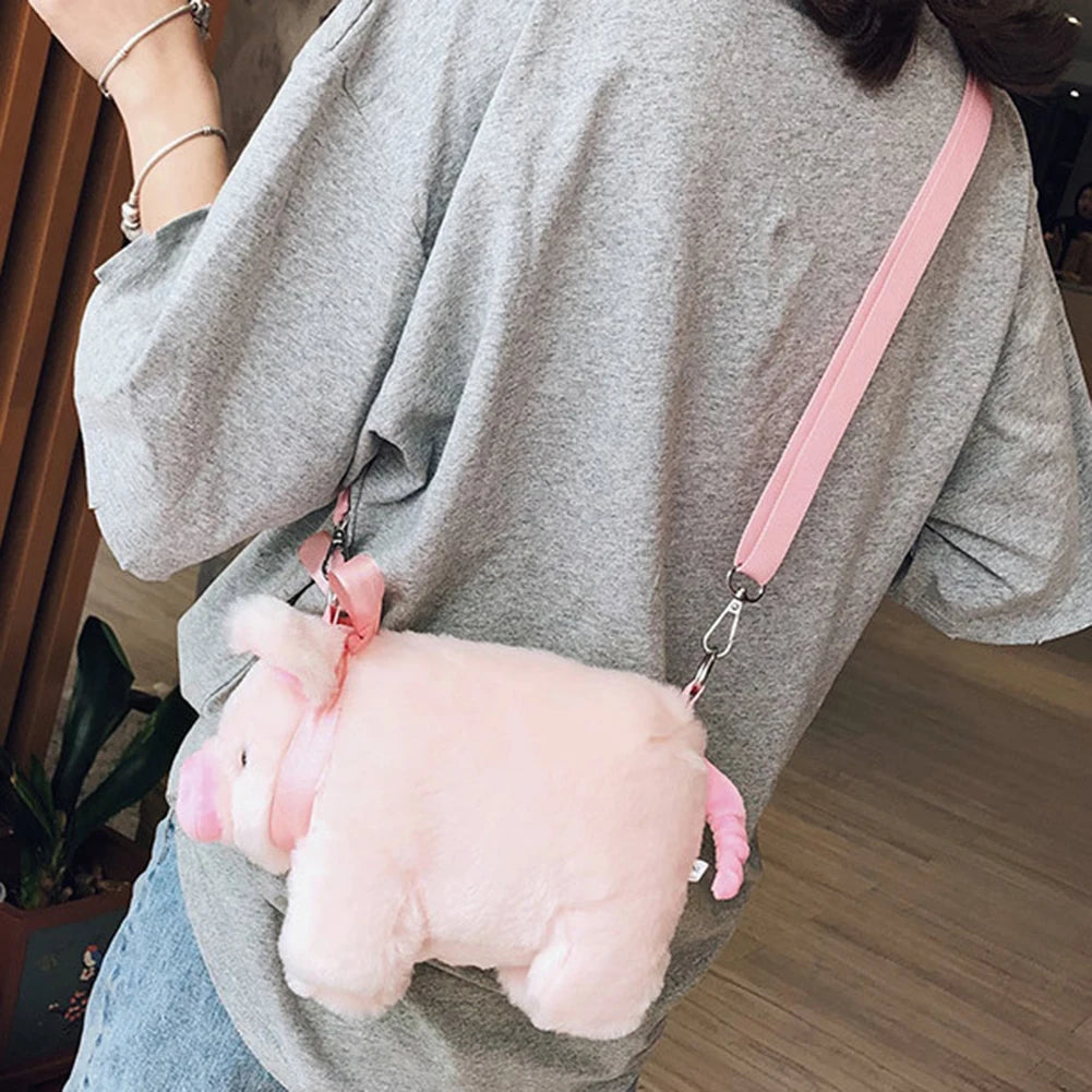 Pink Piglet Plush Bag Korean Version Large Capacity Lady Shoulder Bag Cartoon Ins Cute Doll Messenger Bag Handbags Crossbody