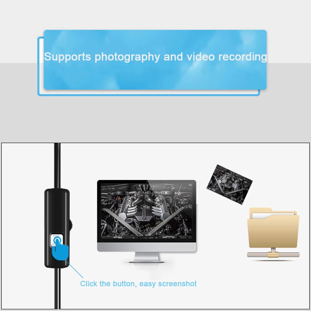 6 LED Light 7mm 1M  Endoscope Camera HD USB Type-C  3In1 Flexible Snake Soft Wire Cable Pipe Inspection Camera Borescope