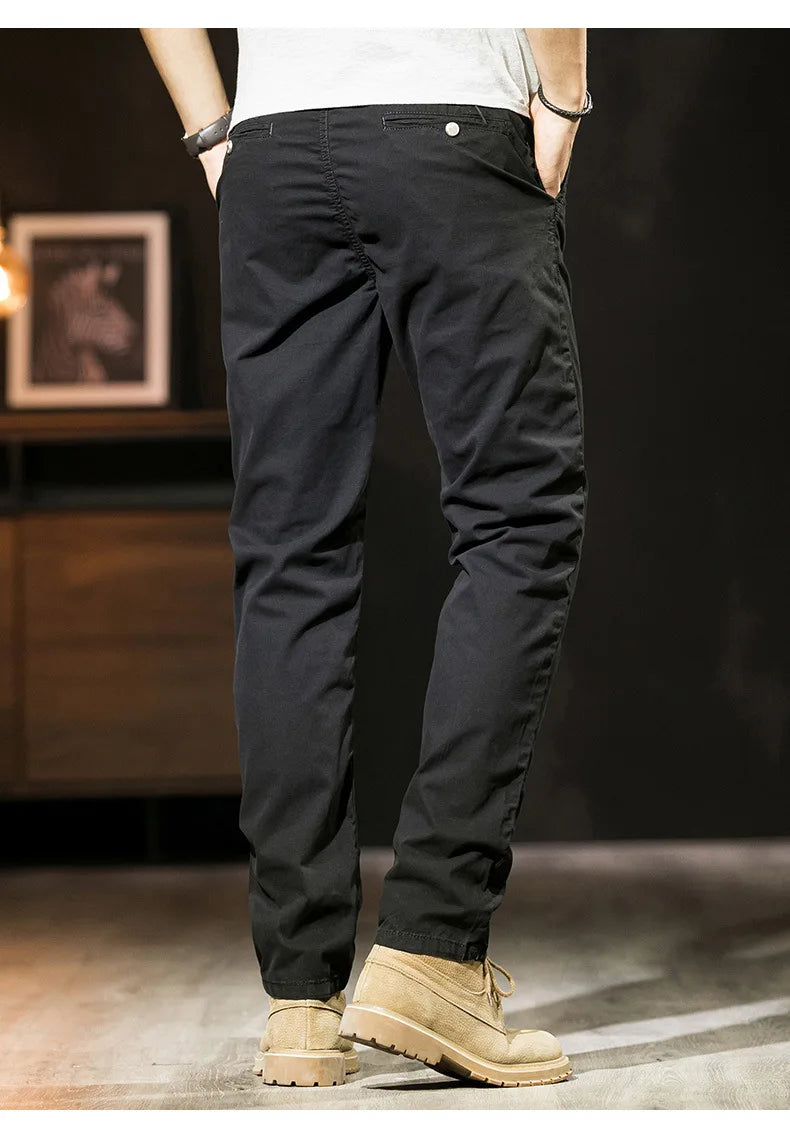 Khaki Gray Black Pants For Men Straight Casual Pants Men Clothing Overalls 2025 Spring Summer Cotton Work Trousers Male