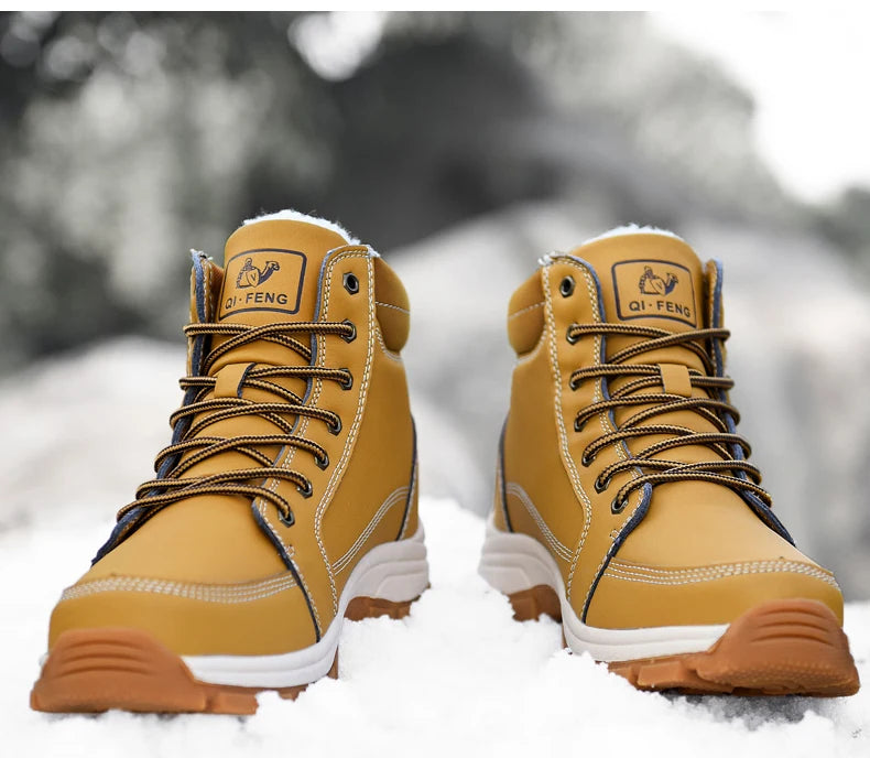 Yellow Ankle Boots Cowboy Footwear Snow Warm Fur Sneakers Padded Trekking Black Waterproof Leather Men Hiking Shoe Winter Summer