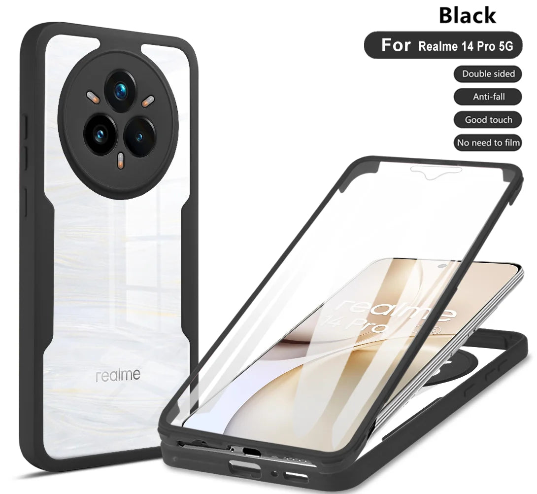 360 Double Sided Full Protection Phone Case For Realme 14 Pro Plus 14 Pro Slim Clear Cover with Screen Protector Phone Shell