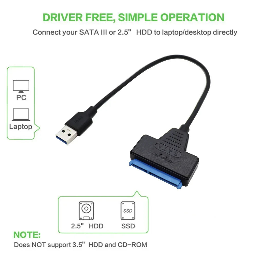 SATA to USB3.0/Type-C Adapter Cable Up To 6 Gbps High Speed Support 2.5 Inch External HDD SSD Hard Drive 22 Pin Sata III Cable